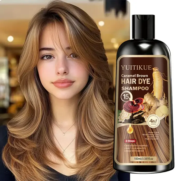 Shampoo colorant capillaire brun caramel YUITIKUE - Shampooing