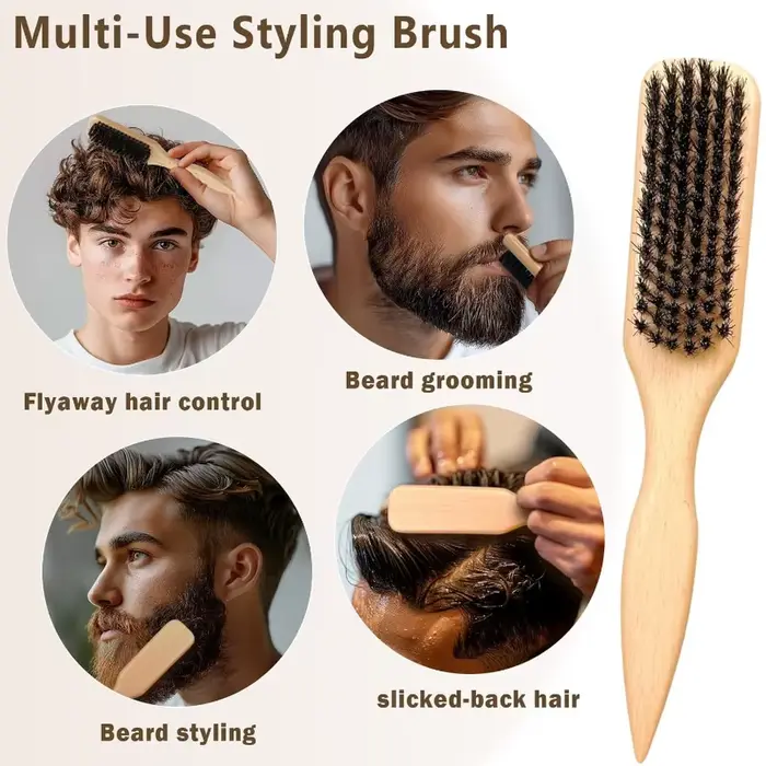 Brosse à cheveux en poils de sanglier (unisexe)-brosse à poils coiffants professionnelle sans parfum, adaptée aux cheveux épais/fins