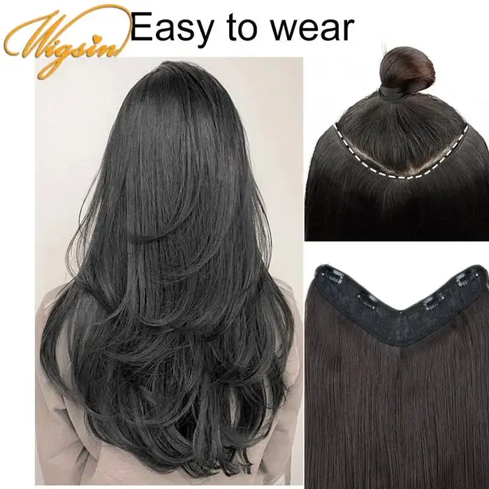 WIGSIN synthétique 55 cm en forme de V couches 4 Clips Extension de cheveux longs raides naturel Inv