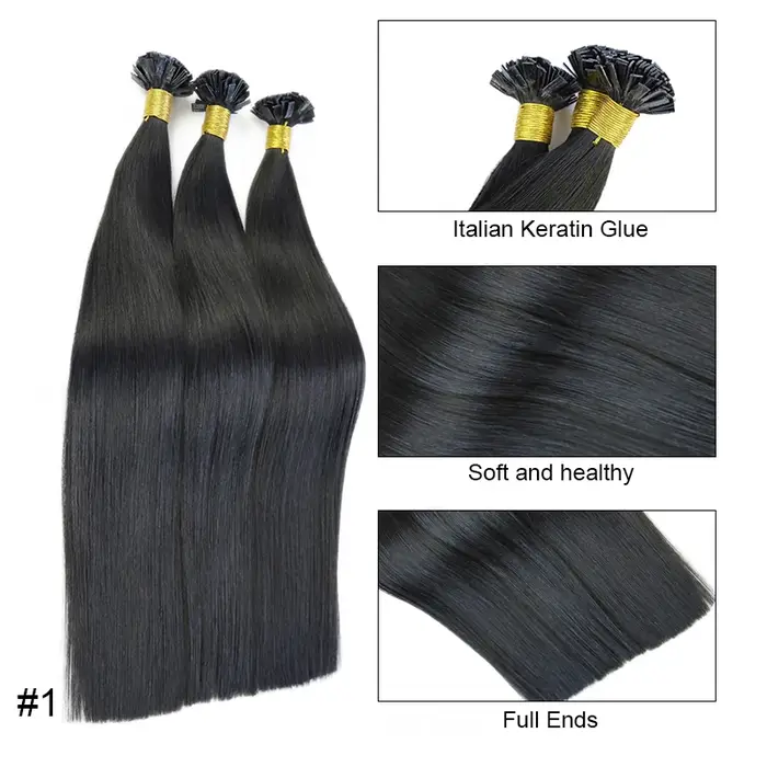Extension de cheveux naturels lisses, lot de 50 pièces, mèches de kératine à bout plat, couleur Blon