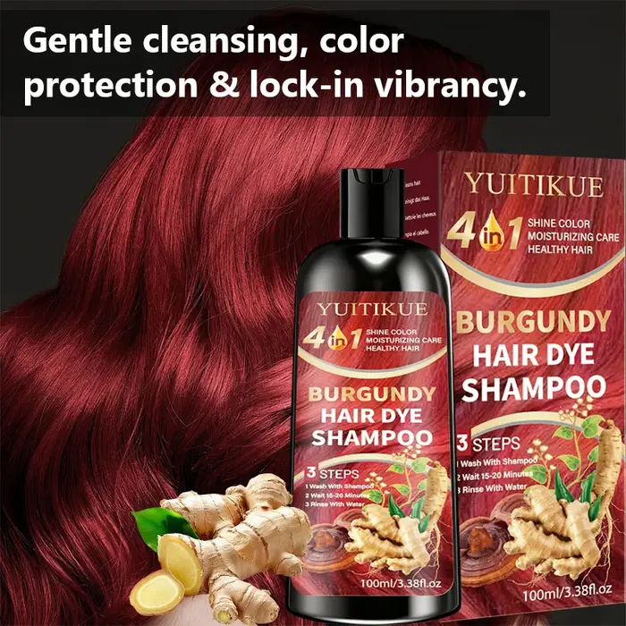 Shampoo colorant capillaire bordeaux 4 en 1