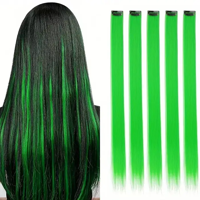 5 pièces/ensemble cheveux longs raides dans les Extensions pince synthétique