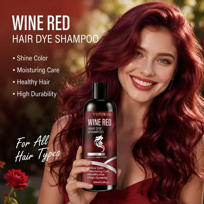 Shampooing colorant pour cheveux rouge vin, 100ml, couleur longue durée, soin hydratant pour les cheveux, shampooing colorant doux adapté à tous les types de cheveux