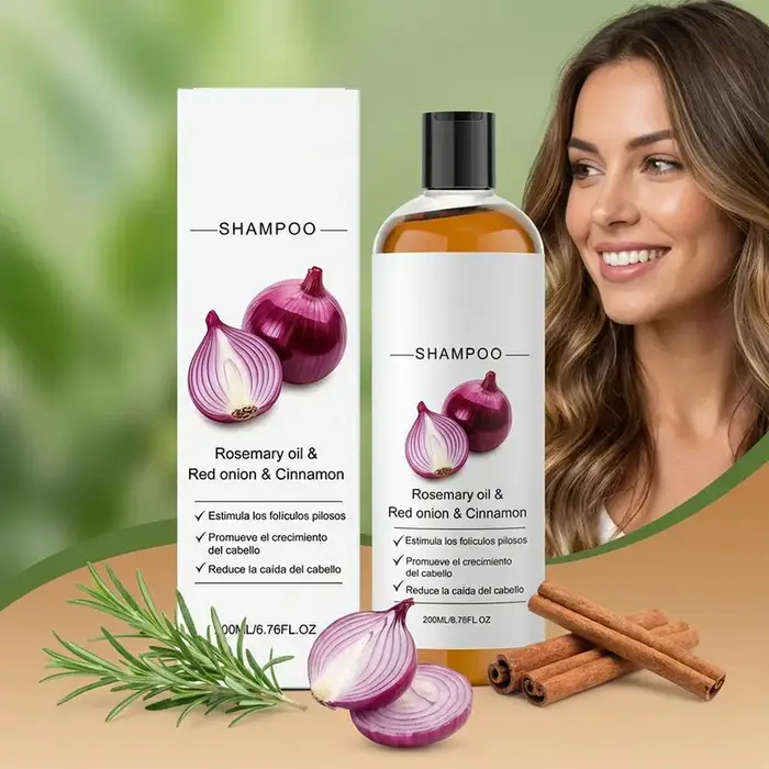 Shampoo à l'huile de romarin et d'oignon rouge anti-chute de cheveux