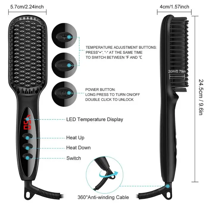 Brosse à cheveux en céramique, peigne chauffant, 230 ℃, Anti-brûlure, affichage Lcd, double tension,