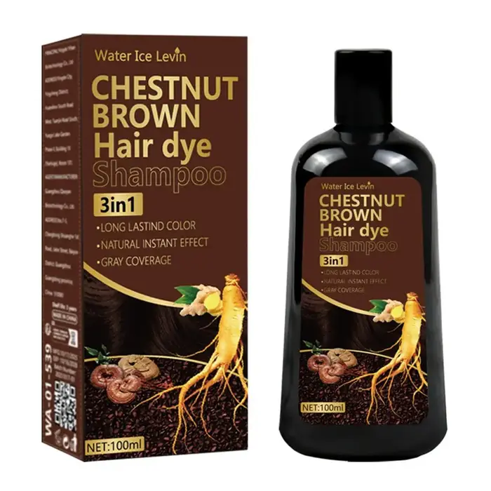 Shampooing colorant pour cheveux noirs au gingembre et biotine 3 en 1