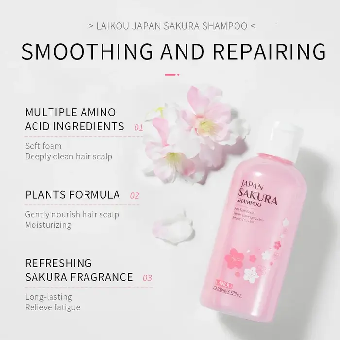 Shampooing/après-shampoing LAIKOU Japan Sakura pour réparer les cheveux abîmés