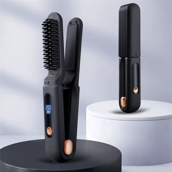 [NOUVEAU!ABMK】 Peigne lissant numérique 2 en 1, fer à lisser pour cheveux réglable en 3 températures