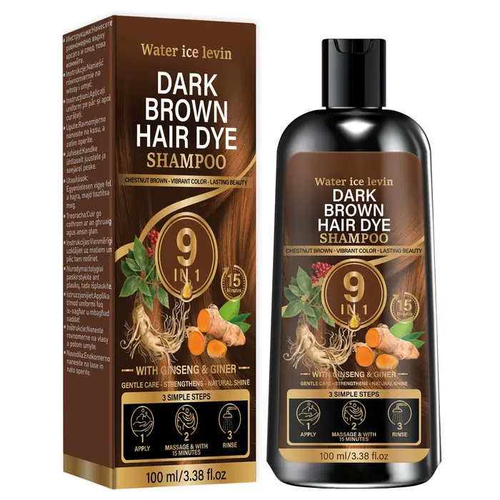 Shampoing unisexe 9-en-1 brun foncé pour soins capillaires, formule à base de plantes, nourrit le cuir chevelu, brillance capillaire longue durée, nettoyant capillaire doux pour usage quotidien