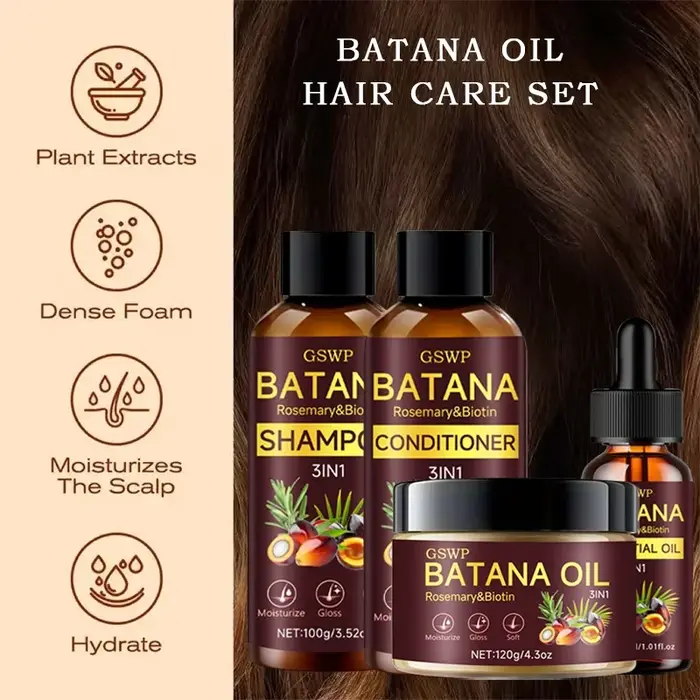 Ensemble de 4 produits GSWP à l'huile de Batana : shampoing