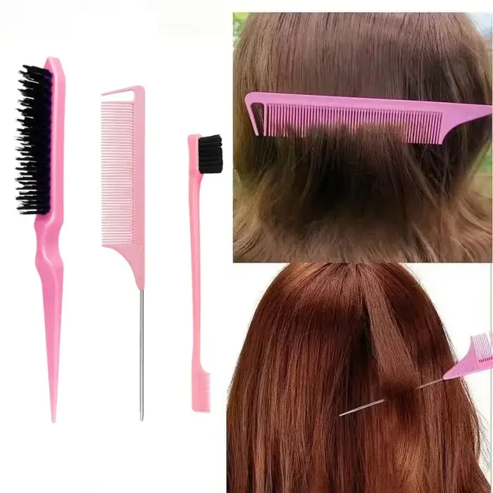 Ensemble de peignes de coiffure, peigne à taquiner triple, peigne à queue de souris, outil de brossa