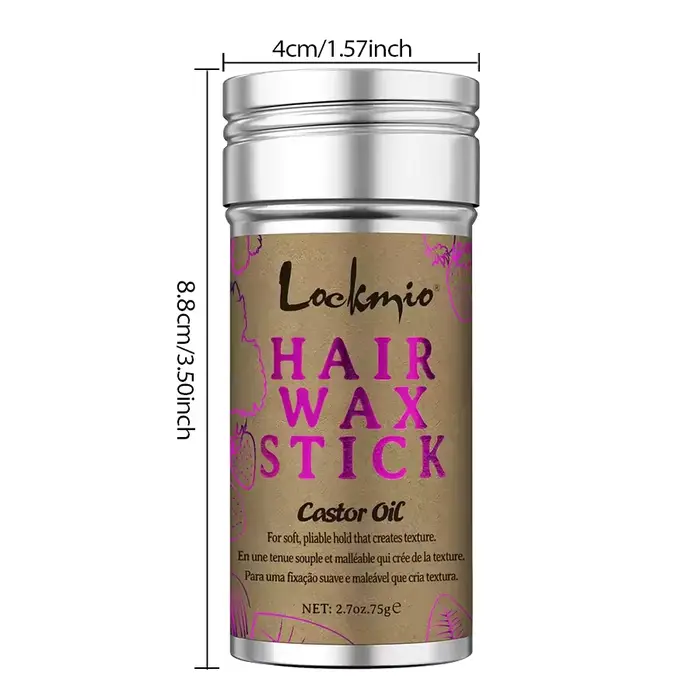 LOCKMIO 75g bâton de cire pour cheveux avec huile de ricin tome frisottis lisse flyaways forte tenue bord style finition