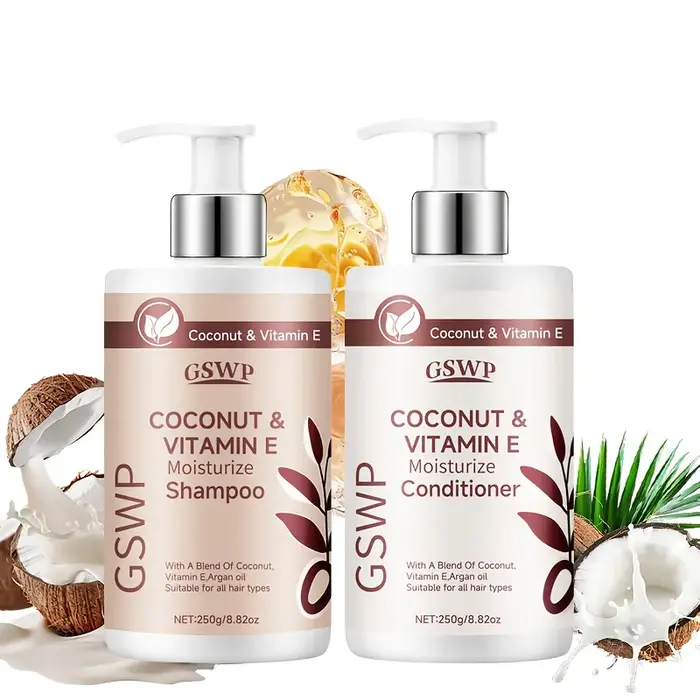 GSWP Ensemble shampoing et après-shampooing à la vitamine E à l'huile de coco nourrit en profondeur