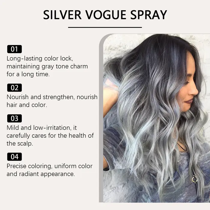 Spray de coloration temporaire gris argenté pour couvrir les cheveux