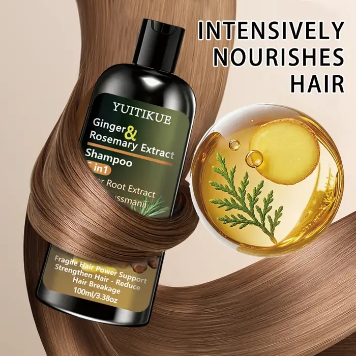 Shampoo à l'extrait de gingembre et de romarin YUITIKUE 5-en-1 : Nourrit intensément, renforce les c