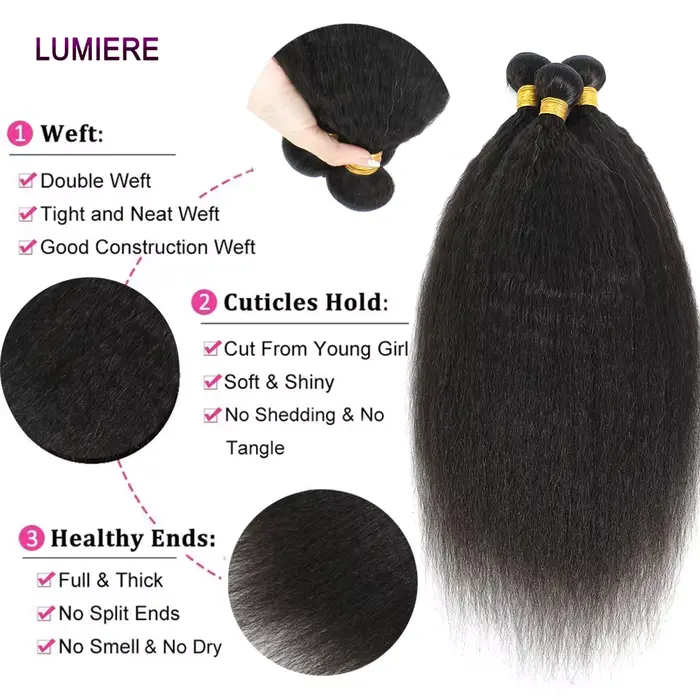 Crépus Yaki droit paquet de cheveux humains 100% vierge non transformé Jerry bouclés Extension de ch