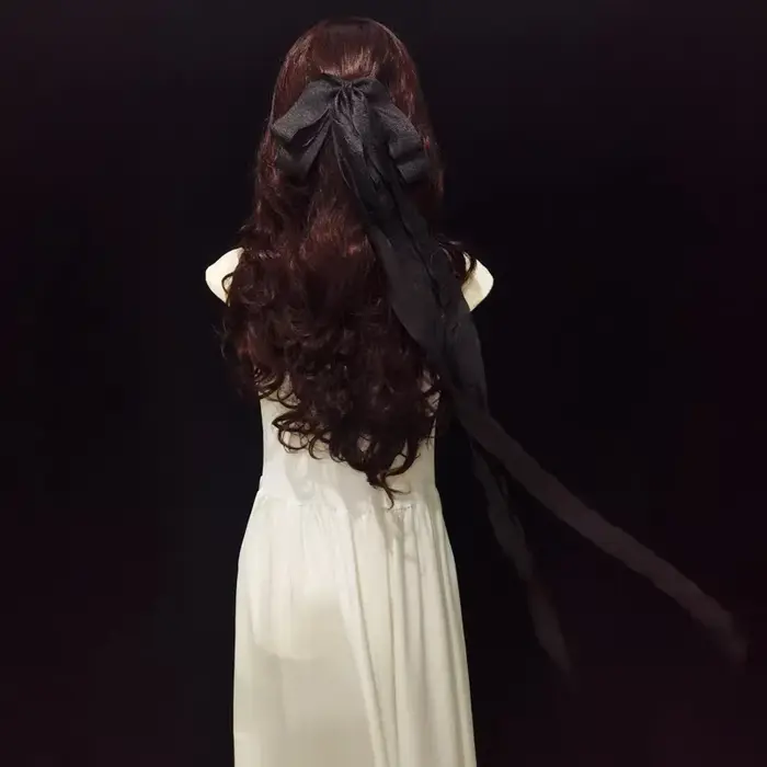 Barrette à cheveux extra-longue avec nœud en pompon, style ballerine française, avec clip supérieur et pince à ressort en ruban pour l'arrière de la tête