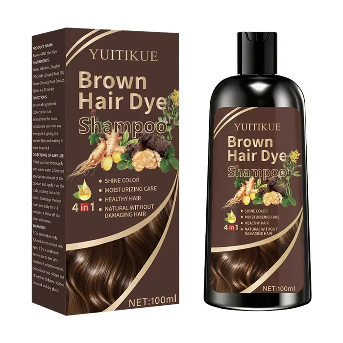 Shampoo colorant pour cheveux brun YUITIKUE |   4-en-1 Couleur, Hydratation, Nourrissant, Formule na