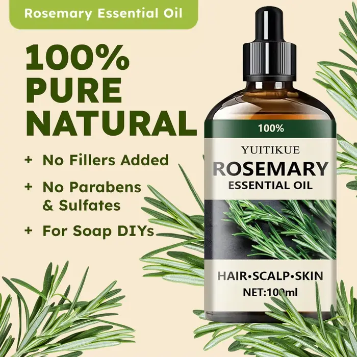 YUITIKUE Huile essentielle de romarin pur 100 % 10 ml - Pour la croissance des cheveux