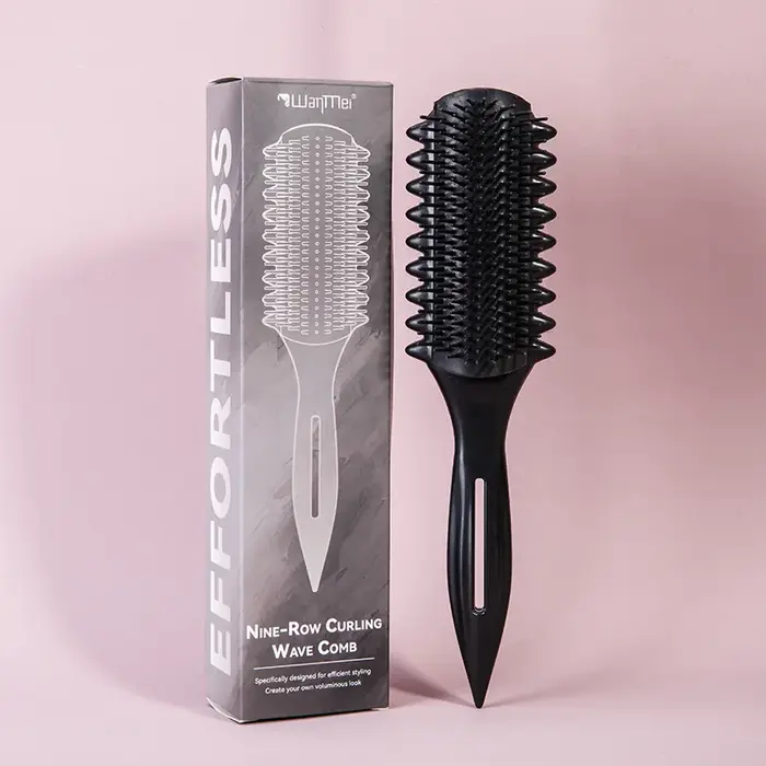 Brosse démêlante 9 rangs, masseur de cuir chevelu, peigne de salon pour cheveux raides, bouclés ou m