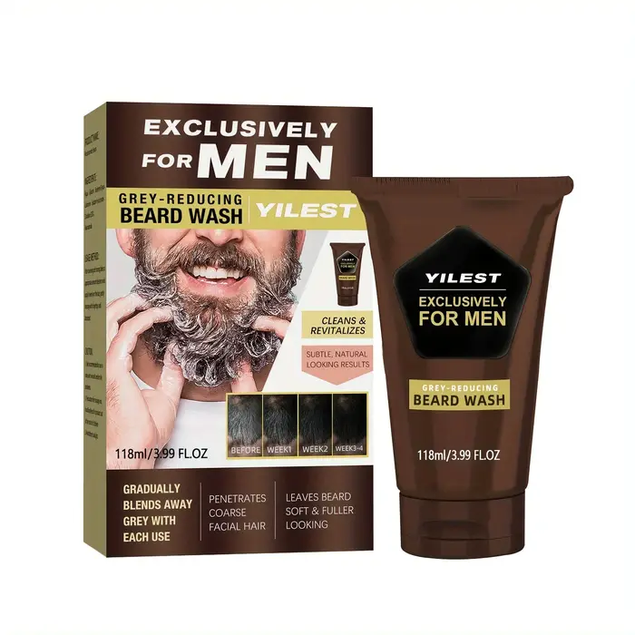 Shampoo colorant permanent pour barbe pour hommes - Couvre les poils blancs et gris