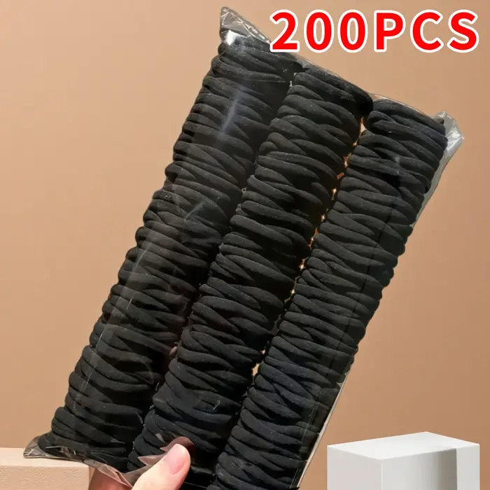 200 élastiques à cheveux noirs pour femmes, haute élasticité et design sans couture, style simple et