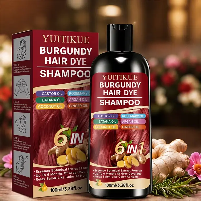 Shampoo colorant capillaire Bourgogne 6 en 1, infusé avec des huiles multi-botaniques, couleur longu