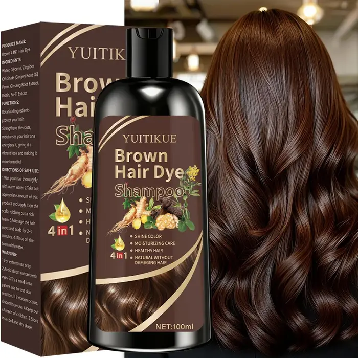YUITIKUE Shampooing colorant pour cheveux bruns 100 ml - Formule végétale 4 en 1