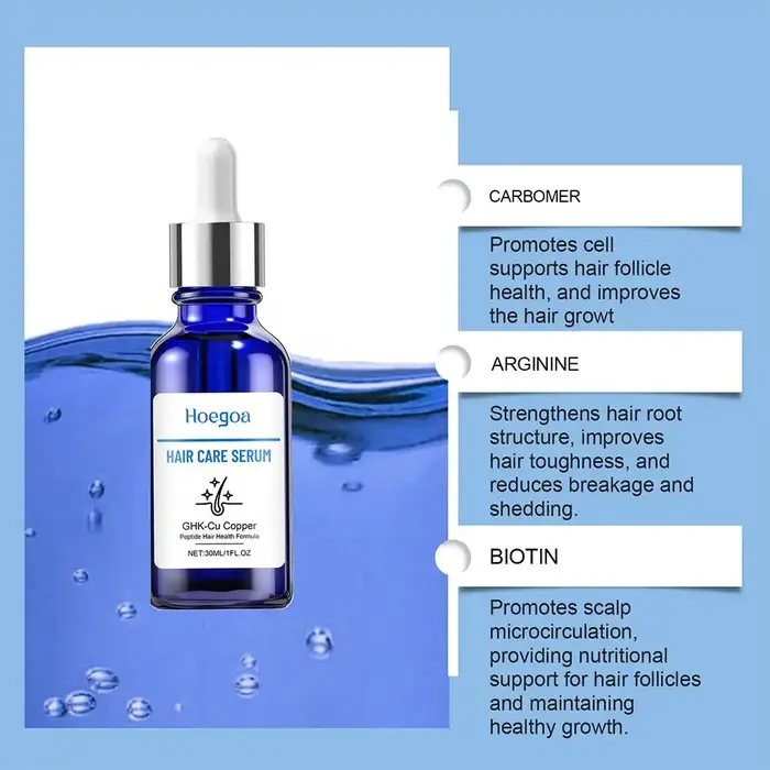 Sérum capillaire au cuivre et aux peptides GHK-Cu pour la croissance des cheveux, hydratant pour le cuir chevelu, traitement avancé de repousse, huile capillaire fortifiante pour les racines