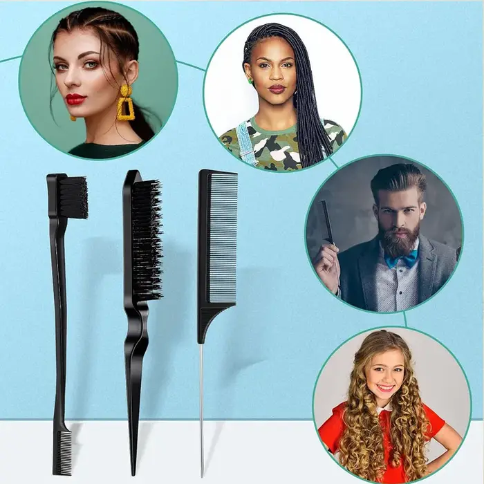 Ensemble de peignes de coiffure 3 pièces avec brosse à cheveux à triple déchirure, brosse de bord de