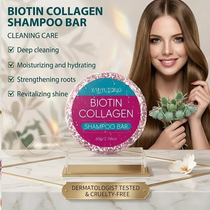 Le shampoing solide au collagène enrichi en biotine hydrate et nourrit