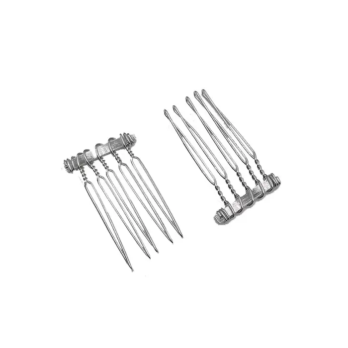 Peignes à cheveux en métal uni argenté, 30 pièces, 2.0cm x 3.7cm, 5 dents, pour enfants, couronne di