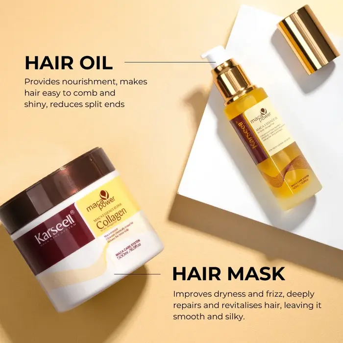 Karseell Masque capillaire 500 ml + huile d'argan 2 pièces ensemble réparation profonde conditionnement sérum