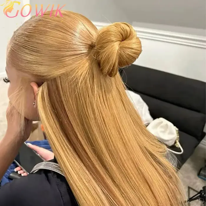 13x6 miel blond droite Hd dentelle perruque de cheveux humains 250 densité
