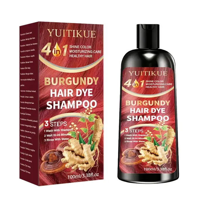 Shampoo colorant capillaire YUITIKUE Bourgogne 100ml, 4 en 1, coloration rapide, soin hydratant et b