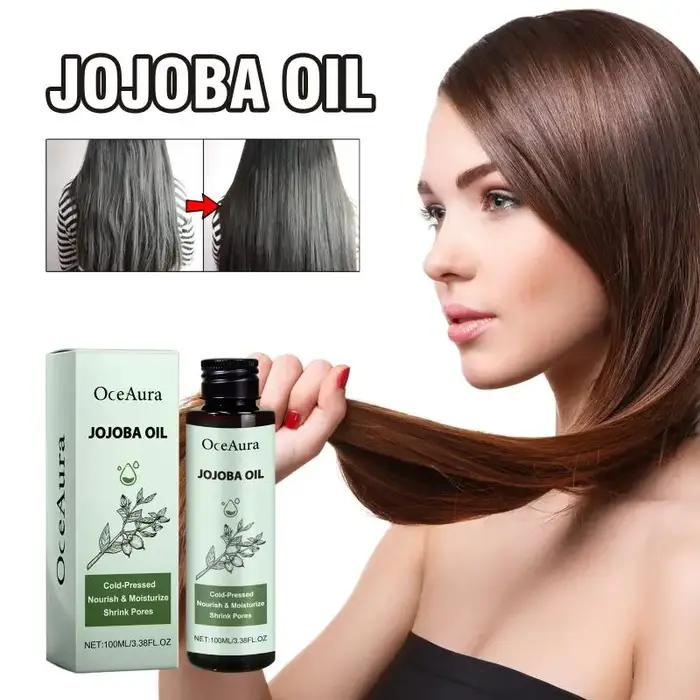 Huile capillaire OceAura Jojoba : Nourrit le cuir chevelu, lisse les frisottis, rehausse la brillanc