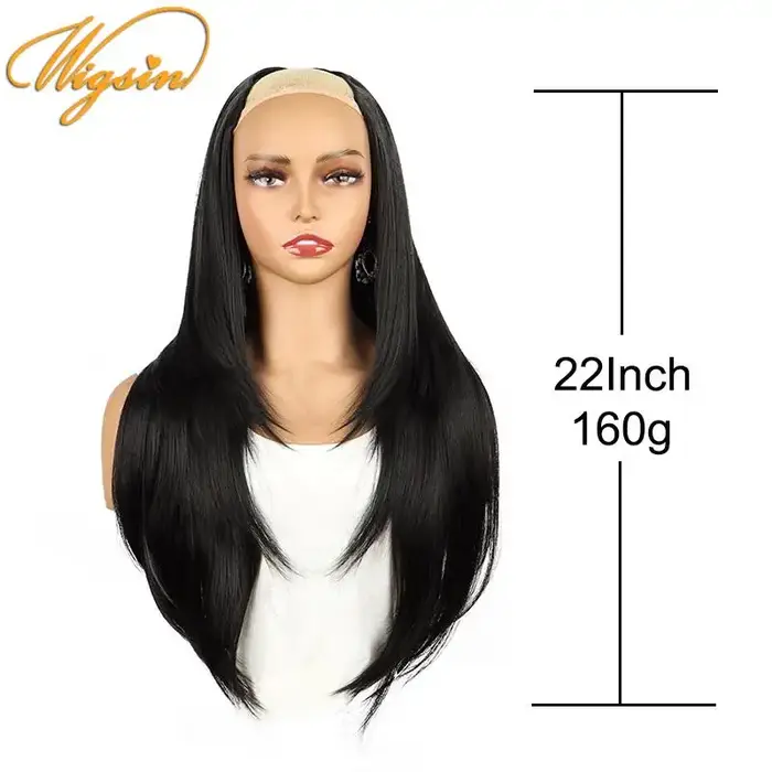 WIGSIN synthétique 55 cm en forme de V couches 4 Clips Extension de cheveux longs raides naturel Inv
