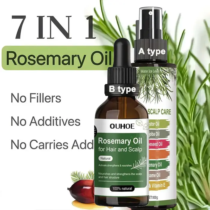 Huile de romarin pour la croissance des cheveux avec huile de ricin, de batana et de jojoba, huiles 