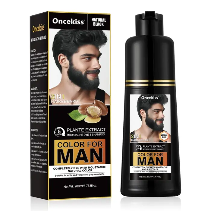 Shampoo colorant pour barbe naturel et permanent longue durée 200 ml pour hommes, pour barbe blanche
