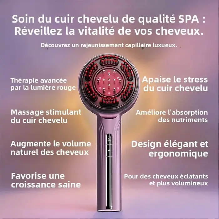 Peigne Masseur Électrique EMS pour Cuir Chevelu avec Thérapie par Lumière Rouge