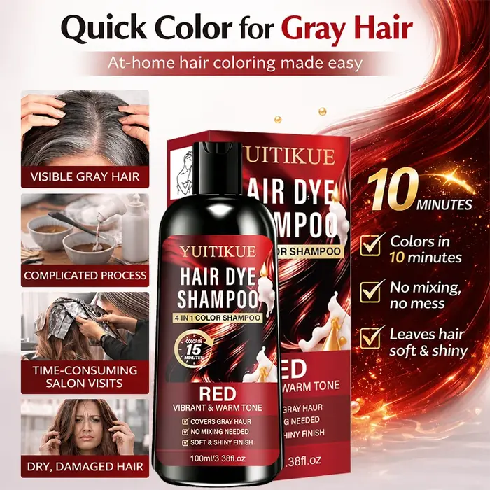 Shampoo colorant capillaire rouge 4 en 1