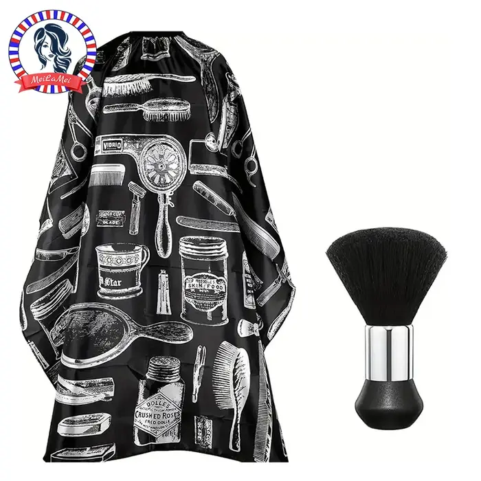 Ensemble de Cape de Salon de coiffure professionnel: Cape de coupe de cheveux + plumeau de cou, tabl