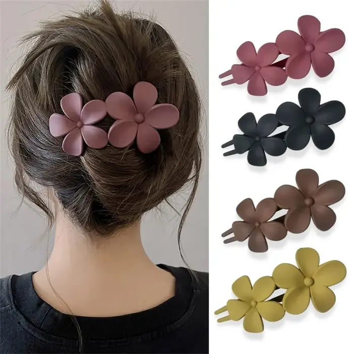 4 pièces pinces à cheveux fleur mat français Barrette à cheveux noir épingles à cheveux florales pin