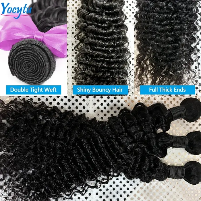 Deep Wave Tissage Humain Hair 24 24 24 Pouces Tissage Brésilien 100% Cheveux Humain YOCYTU Meche Tis