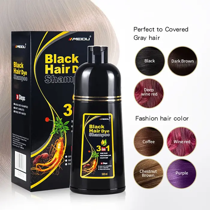 Shampoing de teinture pour cheveux 3 en 1, 500ml, coloration instantanée, naturel, rapide, Essence végétale, crème de coloration pour femmes et hommes