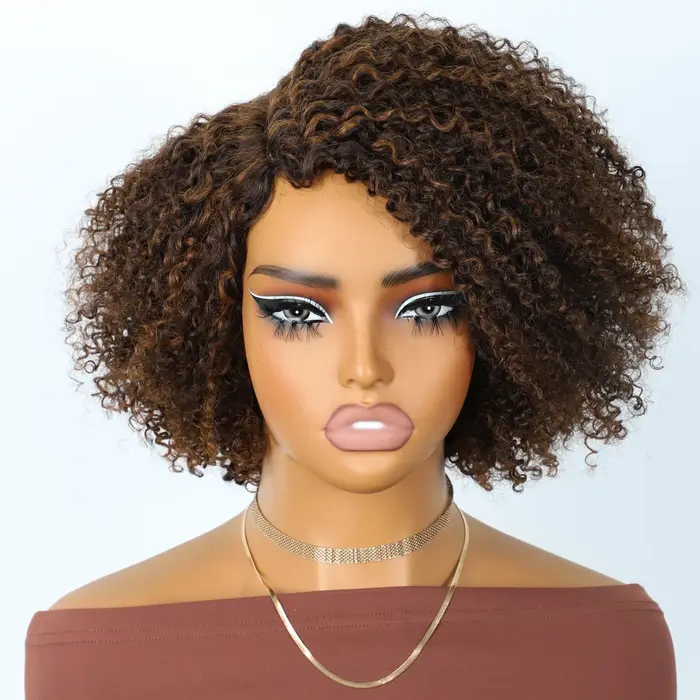 Perruques Lekker Blonde 100% Cheveux Humains Longs Afro Kinky Bouclés avec Raie Latérale en Dentelle Bob pour Femmes