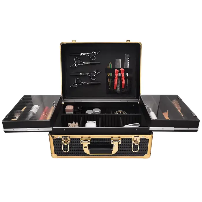 Boîte à outils de coiffure, mallette de rangement de maquillage de grande capacité, tige à friser, c
