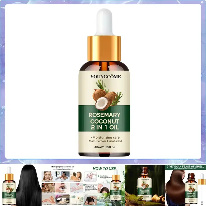 Huile essentielle de romarin et d'huile de noix de coco pour améliorer la perte de cheveux et nourri