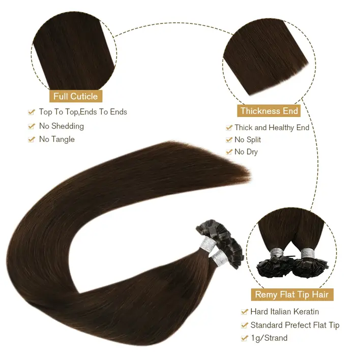 Ugeat Extensions de cheveux à pointe plate