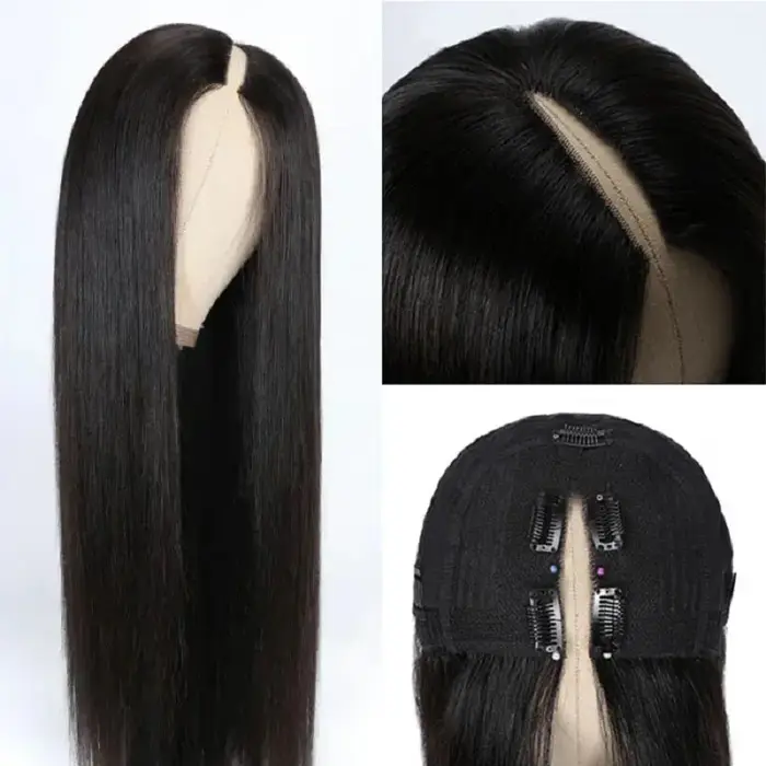 250% densité droite V partie perruque cheveux humains débutant amical 40 pouces sans colle V partie